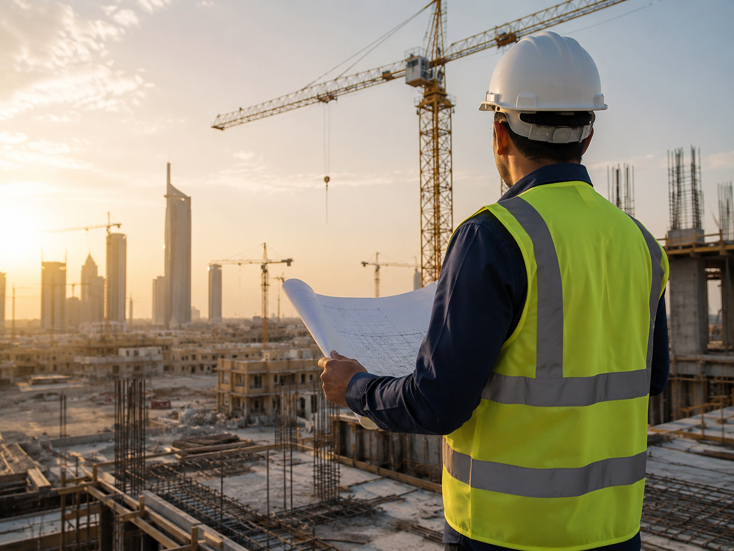 مهندس يتابع مراحل تنفيذ مشروع